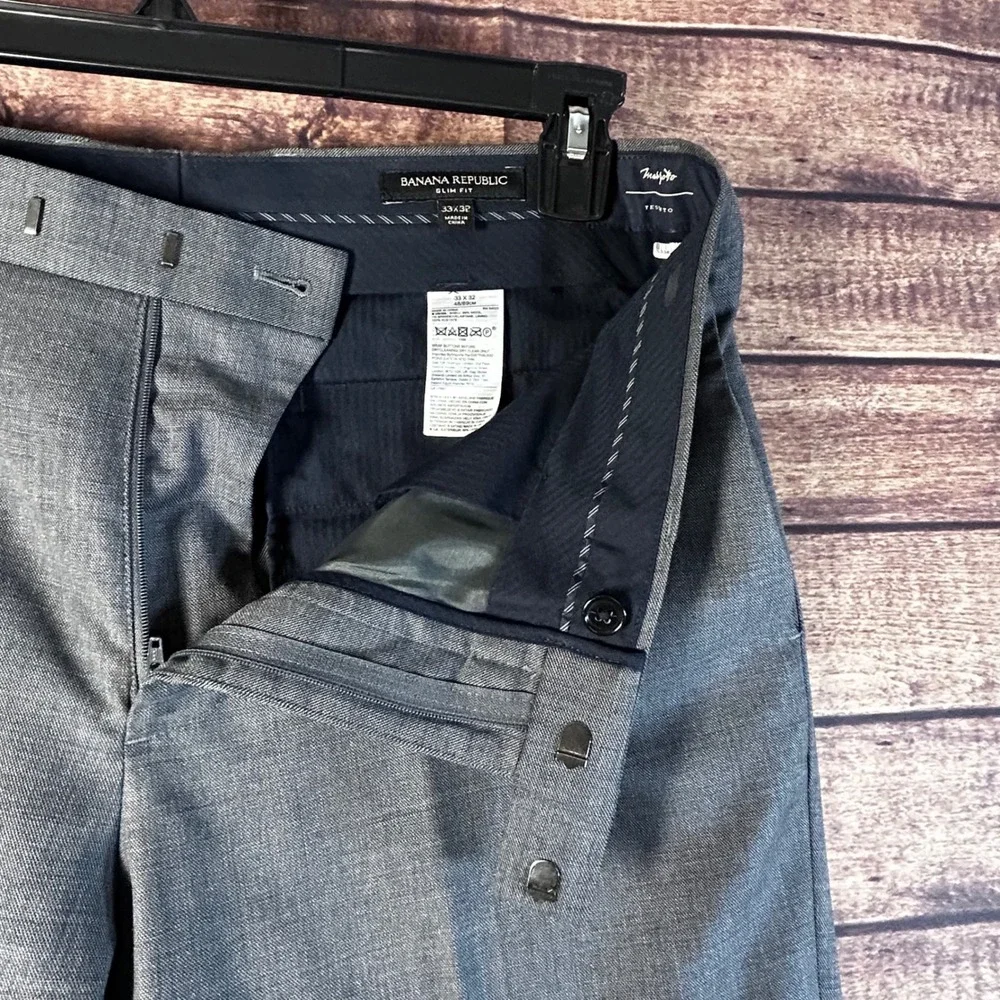 Banana Republic Mens Slim Fit Gray Marzotto Italian Wool Dress Pants 33x32